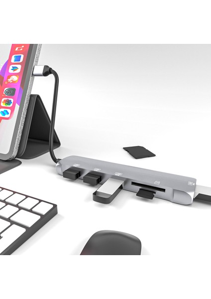 C NK-3043 6 In 1 Type-C Hub USB 3.0 Yerleştirme Istasyonu Tf Kart Okuyucu Ipad Pro MacBook Air Pro (Yurt Dışından)