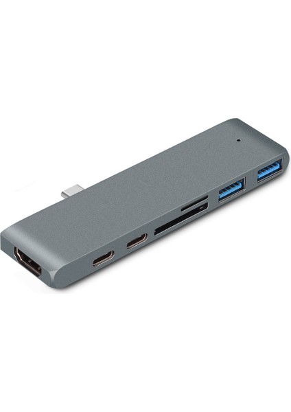C Çift Usb-C Hub Type-C-Thunderbolt 3 + Type-C + 4K HDMI + USB 3.0 x 2 + Sd + Microsd Kart Okuyucu Adaptörü-Koyu Gri (Yurt Dışından)