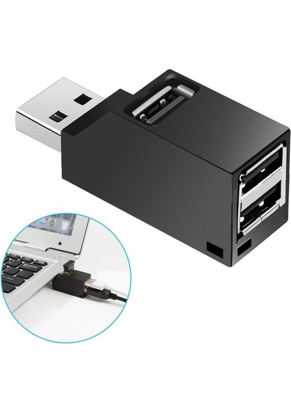 C Mini Taşınabilir 3 Portlu USB 2.0 Brancher Direct Fiş USB Hub Uzatma Konsantratörü (Yurt Dışından)