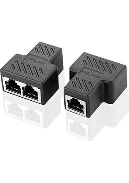 C 2pcs RJ45 Ayrıştırıcı Adaptör 1 Ila 2 Çift Dişi 8P8C Extender Fiş Lan Arayüzü Ethernet Soket Konnektörü - Siyah (Yurt Dışından)