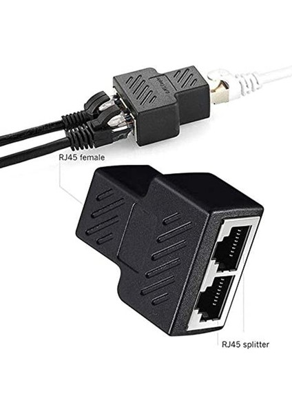 C 2pcs RJ45 Ayrıştırıcı Adaptör 1 Ila 2 Çift Dişi 8P8C Extender Fiş Lan Arayüzü Ethernet Soket Konnektörü - Siyah (Yurt Dışından)