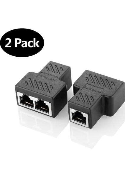 C 2pcs RJ45 Ayrıştırıcı Adaptör 1 Ila 2 Çift Dişi 8P8C Extender Fiş Lan Arayüzü Ethernet Soket Konnektörü - Siyah (Yurt Dışından)