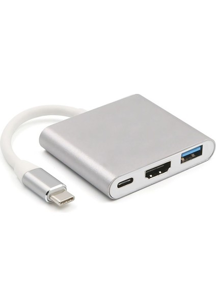 C T536 3 Arada 1 Tip C - HDMI USB 3.0 Multiport Kablo Dönüştürücü Samsung Huawei MacBook - Gray (Yurt Dışından)