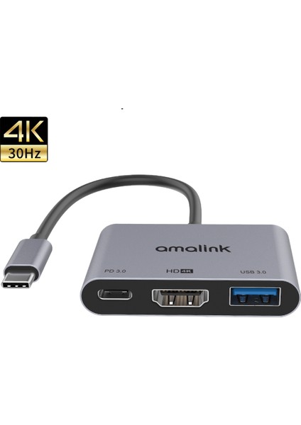 C Amalink AL-9175D Tip C-Hdmı + USB 3.0 + Pd 3.0 Adaptör Çok Portlu Hub (Yurt Dışından)