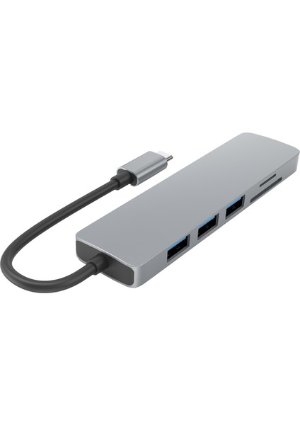 C Hc-13 Type-C Typ 6-In-1 Hub Splitter 4K HDMI Usb3.0/2.0 Tf Sd Kart Okuyucu Dizüstü Dizüstü Bağdaştırıcı Yerleştirme Istasyonu (Yurt Dışından)