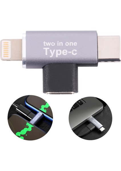 C Type-C Dişi Ila Yıldırım + Type-C Erkek 2'si 1 Arada Cep Telefonu Tablet Şarj Adaptörü (Yurt Dışından)
