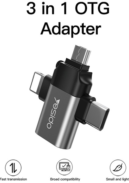 C Yesıdo GS15 3 In 1 Otg Adaptör Tipi C/micro/lightning - USB 3.0 Veri Iletim Dönüştürücüsü Iphone Tablet Sabit Disk Sürücüsü (Yurt Dışından)