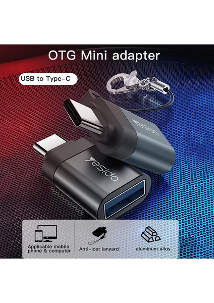 C Yesıdo GS06 Taşınabilir Type -C - USB Otg Konektör Adaptörü Keychain - Siyah (Yurt Dışından)