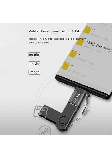 C Yesıdo GS06 Taşınabilir Type -C - USB Otg Konektör Adaptörü Keychain - Siyah (Yurt Dışından)