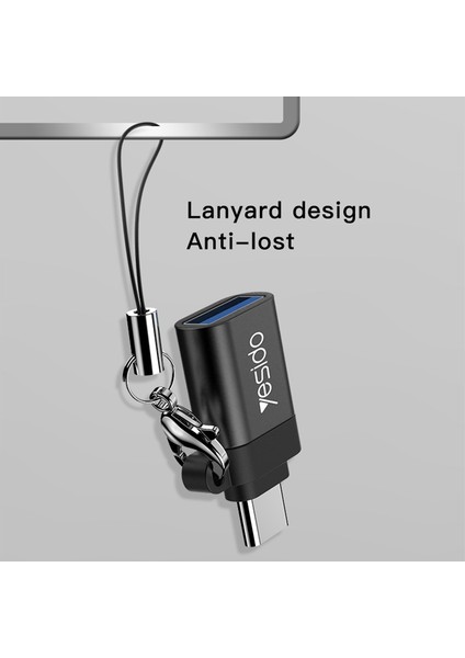 C Yesıdo GS06 Taşınabilir Type -C - USB Otg Konektör Adaptörü Keychain - Siyah (Yurt Dışından)