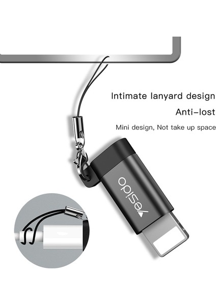 C Yesido GS05 Mini Yıldırım Erkek - Mikro USB Kadın Otg Konnektör Adaptörü Keychain - Siyah (Yurt Dışından)
