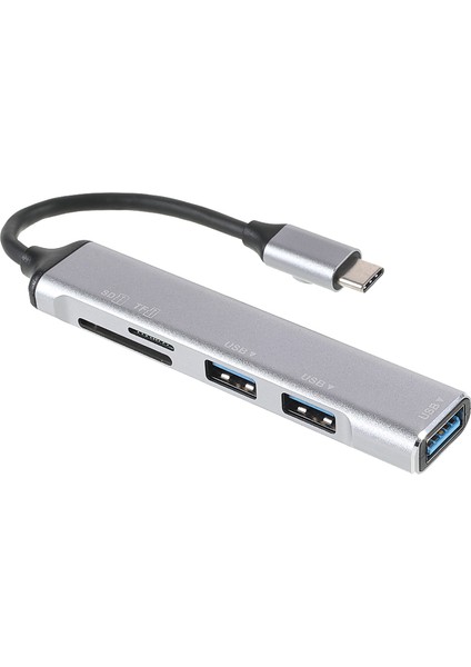 C Usb-C 5-1-In-Hub Ayırıcı 3 x Usb3.0 5gbps Yüksek Hızlı Tf Sd Kart Okuyucu Adaptörü-Gri (Yurt Dışından)