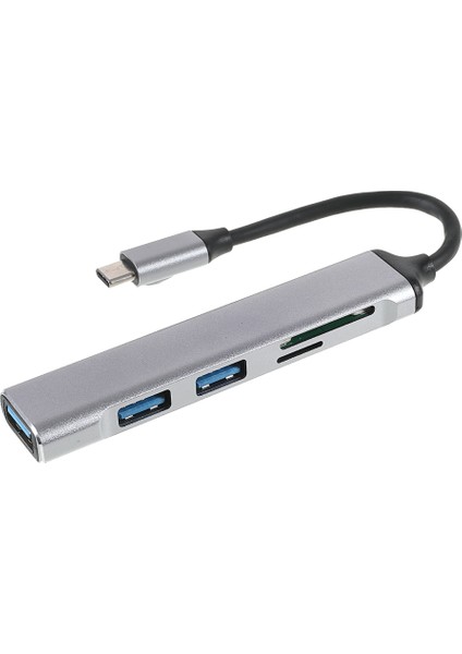 C Usb-C 5-1-In-Hub Ayırıcı 3 x Usb3.0 5gbps Yüksek Hızlı Tf Sd Kart Okuyucu Adaptörü-Gri (Yurt Dışından)