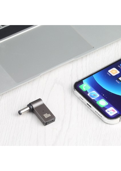 C 100W Type-C Dişi-Dc 5.5x2.1mm Erkek Sağ Açılı Dizüstü Bilgisayar Hızlı Şarj Dönüştürücü Adaptörü (Yurt Dışından)