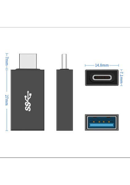 C Taşınabilir Usb-C Erkek-Usb-A Dişi Otg Konektör Adaptörü-Gri (Yurt Dışından)