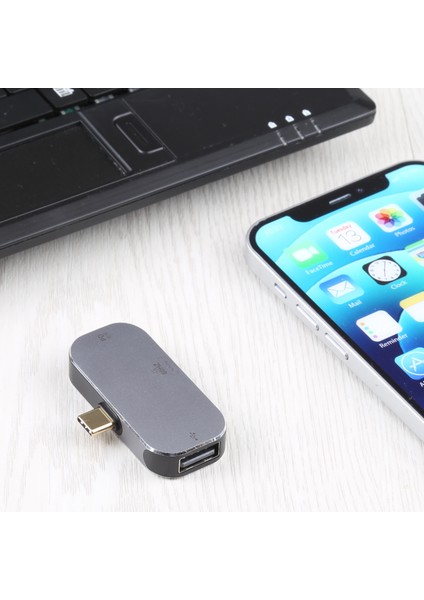 C 3'ü-C Tip-C Erkek-Type-C Şarj Portu+Usb+4k 60Hz HDMI Dişi Adaptör Dönüştürücü (Yurt Dışından)