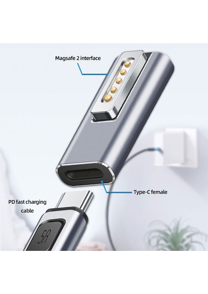 C Magsafe 2 Dönüştürücü Için Type-C Dişi Pd Macbook Için Hızlı Şarj Metal Adaptörü (Yurt Dışından)