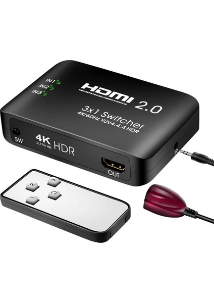 C 3 Giriş 1 Çıkış 4K HDMI Anahtarlayıcı Hub Yuv 4: 4: 4 Hdr Hdcp HDMI 2.0 Adaptör Anahtarlayıcı Ir Alıcı Ps4 Xbox One Hdtv Için Uzaktan Kumanda (Yurt Dışından)