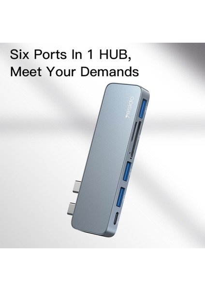 C Yesıdo HB10 Çift Type-C Hub Splitter 6 In-1 Usb3.0 Tf/memord Kart Okuyucu Pd Adaptör Dizüstü Bilgisayar Yerleştirme Istasyonu (Yurt Dışından)