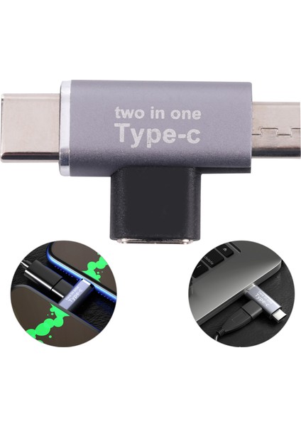 C Type-C Kadın Tip-C Erkek + Mikro USB Erkek 2-1 Arada Cep Telefonu Şarj Adaptörü (Yurt Dışından)
