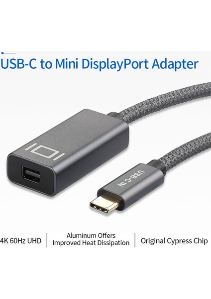 C Örgülü USB C'den Mini Displayport Adaptör Kablosu 4K 60Hz Usb-C Erkek-Mini Dp Dişi Dönüştürücü Veri Aktarım Kablosu (Yurt Dışından)