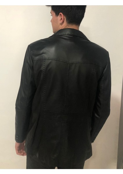 Erkek Siyah Hakiki Deri Slim Fit Düğmeli Ceket – İpek Astar, El İşçiliği, Uşak Üretimi indirimleri