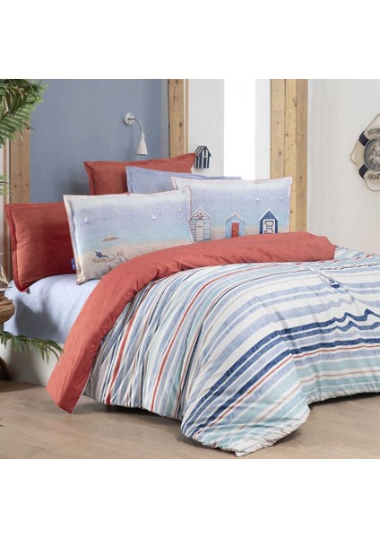 Capri Fancy Poplin Nevresim Takımı Çift Kişilik V1-Mavi