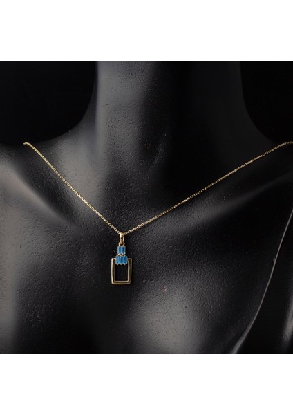 Mavi Baget Taşlı Dörtgen Altın Kolye fiyatları