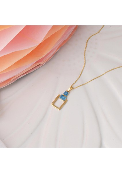 Mavi Baget Taşlı Dörtgen Altın Kolye fırsatları