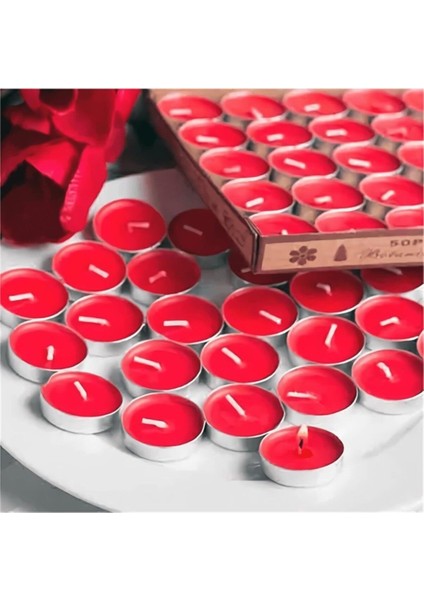 100 Adet Kırmızı Kalp Tealight Mum Dekoratif 100 Lü