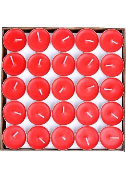 50 Adet Tealight Kırmızı Mum - Uzun Süre Yanma Garantili Dekoratif Tea Light Mum