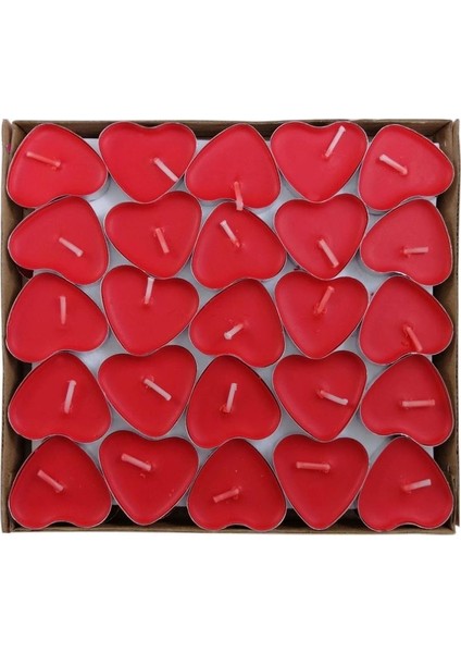 Kırmızı Kalp Mum 25'li Paket Tealight Mum