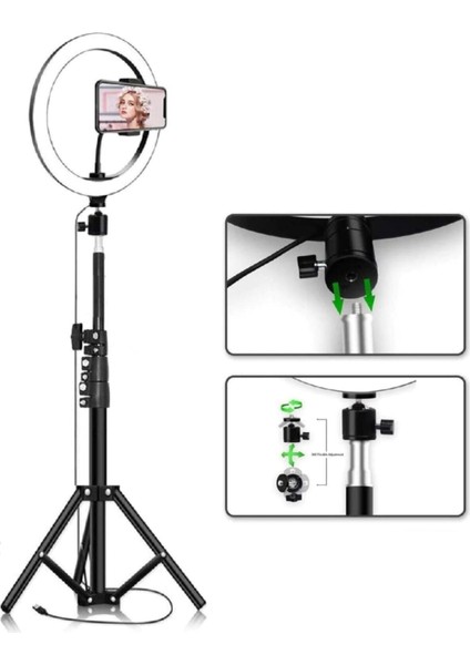 10ınç Youtuber LED Işıklı Tripod Selfie Makyaj Işığı Sürekli Ring Light 26CM 2.1 M Ayaklı Tripot
