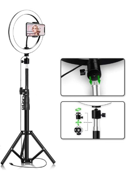13 Inç Youtuber LED Işıklı Tripod Selfie Makyaj Işığı Sürekli Ring Light 33CM 2.1 M Ayaklı Tripot