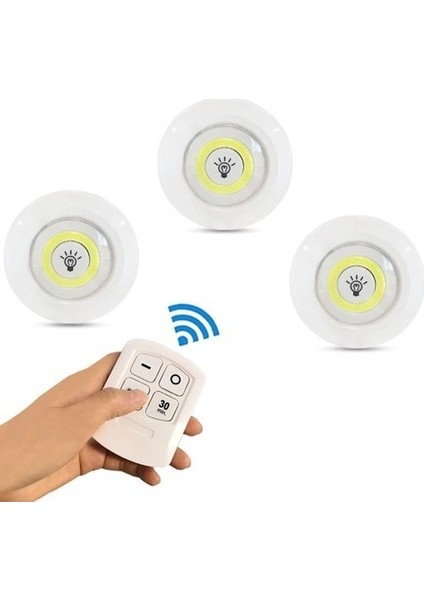 Kitchen Store LED Işık Kablosuz Uzaktan Kumandalı Dolap Içi LED Ampul Seti 3lü Set Gece Lambası Spot