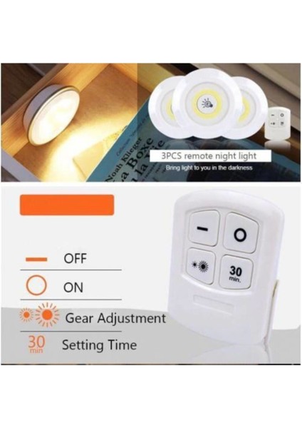 WT-364 Uzaktan Kumandalı Yapışkanlı LED Spot Lamba 3 Adet Lamba