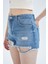 Yüksek Bel Yırtık Detaylı Kesik Uçlu Paça Jean %100 Pamuk Şort X5284AZ22SM 6