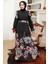 - Çiçek Desenli Siyah Tesettür Elbise 35461S 1