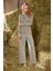 Balıkçı Yaka Lotus Çiçeği ve Çizgi Desenli Pijama Takımı 21123 1