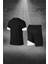 Erkek Siyah Dri-Fit Kumaş Baskısız Yuvarlak Yaka Kısa Kol Tişört Şort Alt Üst Takımı S-3xl 4