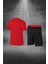 Erkek Kırmızı Dri-Fit Kumaş Spor Için Konforlu Cepli Bisiklet Yaka Tişört Şort Alt Üst Takım S-3xl 4