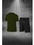 Erkek Haki Dri-Fit Kumaş Bisiklet Yaka Kısa Kol Günlük Rahat Tişört Şort Alt Üst Sporcu Takım S-3xl 4