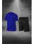 Erkek Mavi Dri-Fit Kumaş Antrenman ve Koşu Için Konforlu Cepli Düz Tişört Şort Seti S-3xl 4