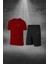 Erkek Bordo Dri-Fit Kumaş Cepli Baskısız Bisiklet Yaka Yürüyüş Için Tişört Şort Alt Üst Ikili Takım S-3xl 1