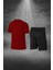 Erkek Bordo Dri-Fit Kumaş Cepli Baskısız Bisiklet Yaka Yürüyüş Için Tişört Şort Alt Üst Ikili Takım S-3xl 4