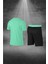 Büyük Beden Erkek Su Yeşili Dri-Fit Kumaş Cepli Bisiklet Yaka Sporcu Günlük Tişört Şort Ikili Takım 4XL-10XL 4