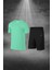 Erkek Su Yeşili Dri-Fit Kumaş Cepli Düz Kısa Kol Konforlu Tişört Şort Alt Üst Ikili Takım Seti S-3xl 1