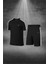Büyük Beden Erkek Siyah Dri-Fit Kumaş Yuvarlak Yaka Cepli Şık Konforlu Tişört Şort Seti 4XL-10XL 1