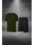 Büyük Beden Erkek Haki Dri-Fit Kumaş Yürüyüş ve Koşu Için Konforlu Cepli Sıfır Yaka Tişört Şort Ikili Alt Üst Set 4XL-10XL 1