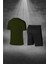 Büyük Beden Erkek Haki Dri-Fit Kumaş Yürüyüş ve Koşu Için Konforlu Cepli Sıfır Yaka Tişört Şort Ikili Alt Üst Set 4XL-10XL 4
